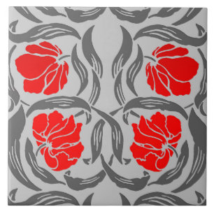 William Morris Pimpernel, Silber Grau und Rot Fliese