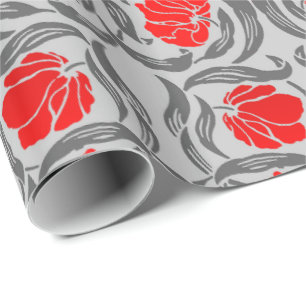 William Morris Pimpernel, Silber Grau und Rot Geschenkpapier