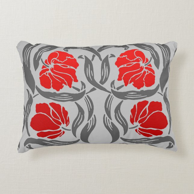 William Morris Pimpernel, Silver Gray und Red Dekokissen (Vorderseite)