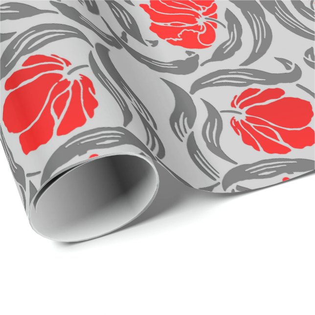 William Morris Pimpernel, Silver Gray und Red Geschenkpapier (Rolleneckpunkt)