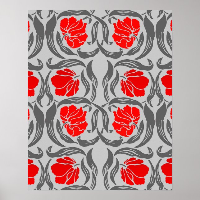 William Morris Pimpernel, Silver Gray und Red Poster (Vorne)