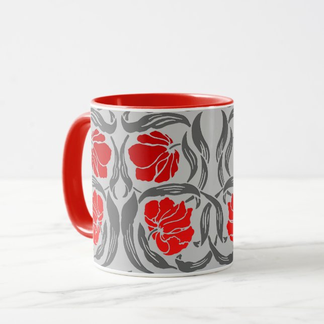 William Morris Pimpernel, Silver Gray und Red Tasse (Vorderseite Links)