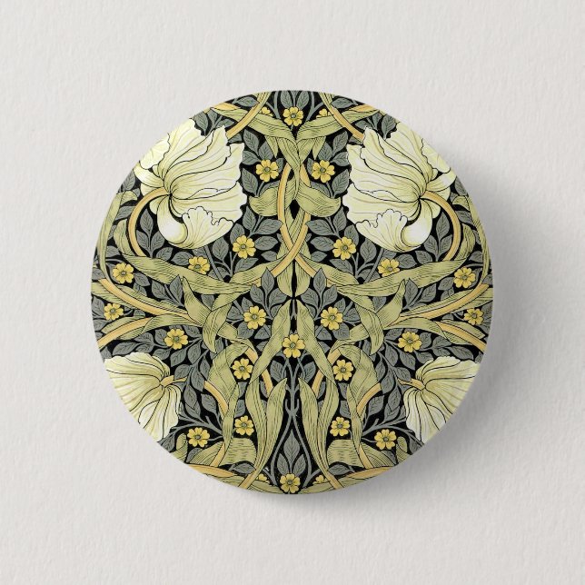 William Morris Pimpernel Tulpen Botanische Kunst Button (Vorderseite)
