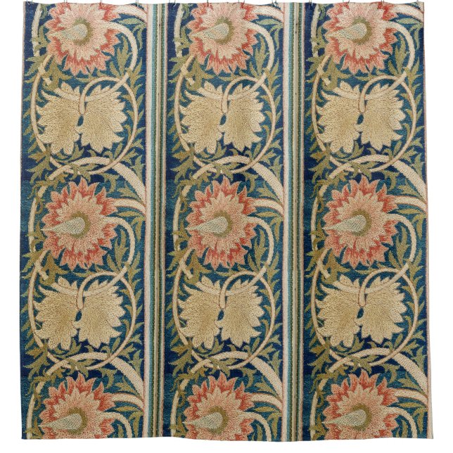 William Morris Pink Floral Silk Embroidery Antique Duschvorhang (Vorderseite)