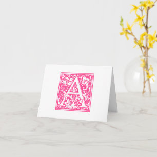William Morris Pink Initial A Card & Envelope Karte