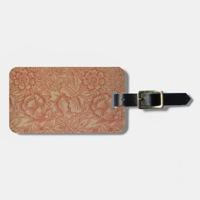 William Morris Pink Poppy Blume Floral Gepäckanhänger (Vorderseite horizontal)