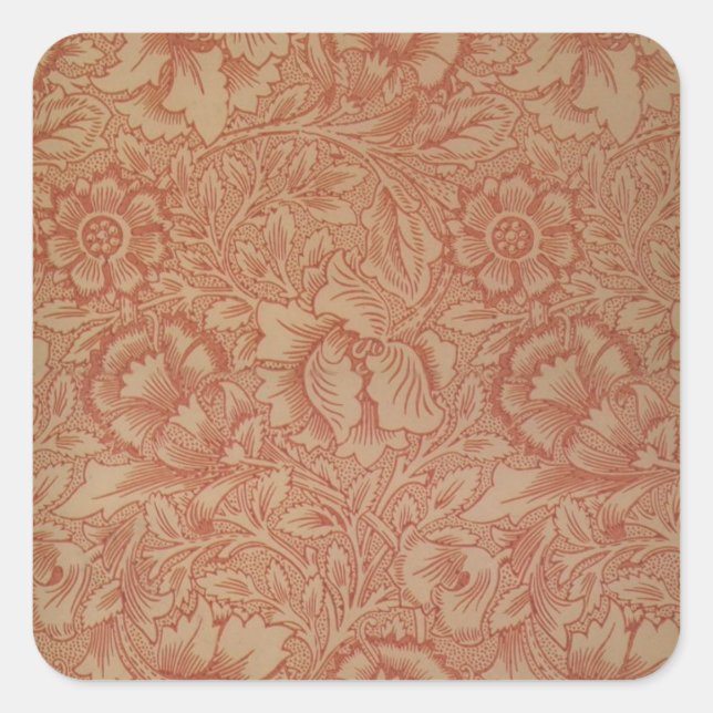 William Morris Pink Poppy Blume Floral Quadratischer Aufkleber (Vorderseite)