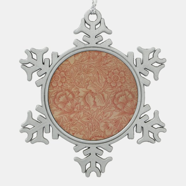 William Morris Pink Poppy Blume Floral Schneeflocken Zinn-Ornament (Vorderseite)
