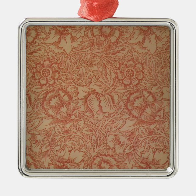 William Morris Pink Poppy Blume Floral Silbernes Ornament (Vorne)