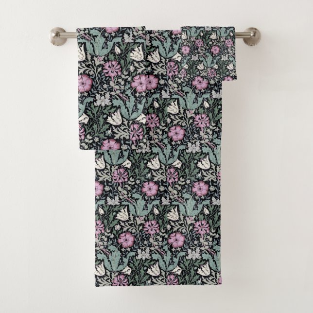 William Morris Pink Poppy Botanical Victorian  Badhandtuch Set (Insitu)