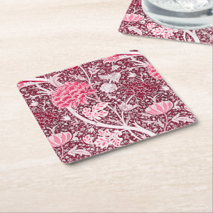 William Morris Pink-Rosa-Gold-Blumenmuster Rechteckiger Pappuntersetzer