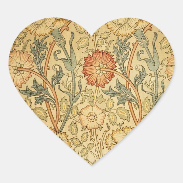 William Morris Pink Rose Blume Wallpaper Pattern Herz-Aufkleber (Vorderseite)