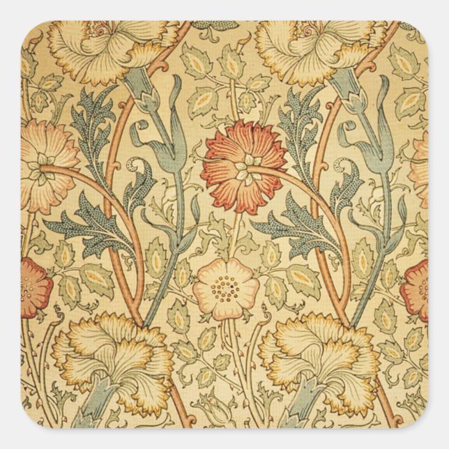 William Morris Pink Rose Blume Wallpaper Pattern Quadratischer Aufkleber (Vorderseite)