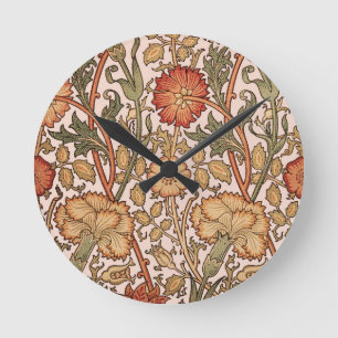 William Morris Pink Rose Flower Wallpaper Pattern Runde Wanduhr