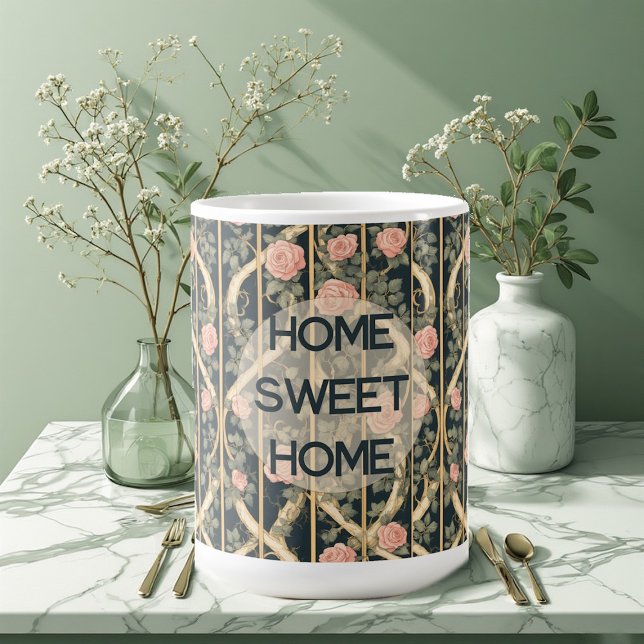 William Morris Pink Rosen Spalier Heim Süß Heim Kaffeetasse (William Morris Pink Roses Trellis Home Sweet Home Coffee Mug)