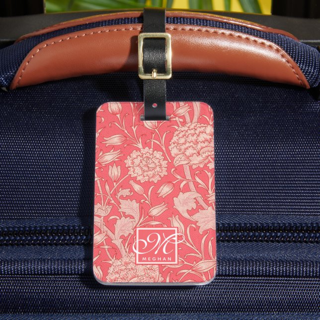 William Morris - Pink Wild Tulips & Monogram Gepäckanhänger (Vorderseite Insitu 2)