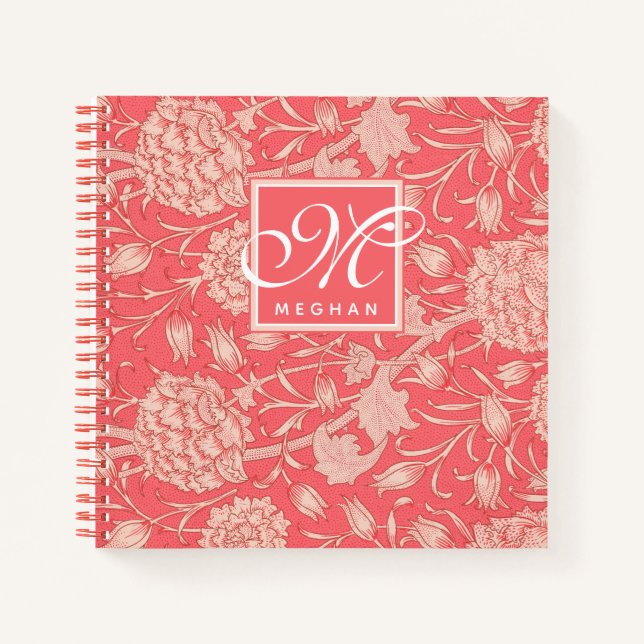 William Morris - Pink Wild Tulips & Monogram Notizbuch (Vorderseite)