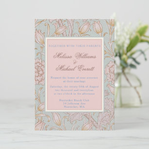 William Morris, Pink Wild Tulips Soft Blue Wedding Einladung