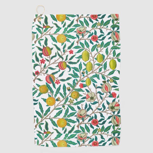 William Morris Pomegranat in White Golf Towel Golfhandtuch (Vorderseite)