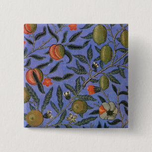 William Morris Pomegranate Blue Colorful Wallpaper Button