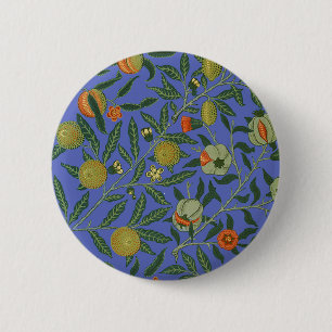 William Morris Pomegranate Blue Colorful Wallpaper Button