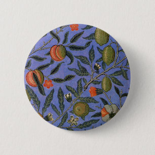William Morris Pomegranate Blue Colorful Wallpaper Button