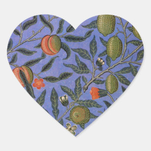 William Morris Pomegranate Blue Colorful Wallpaper Herz-Aufkleber