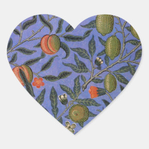 William Morris Pomegranate Blue Colorful Wallpaper Herz-Aufkleber