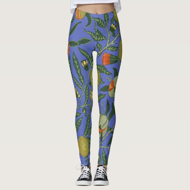 William Morris Pomegranate Blue Colorful Wallpaper Leggings (Vorderseite)