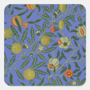 William Morris Pomegranate Blue Colorful Wallpaper Quadratischer Aufkleber