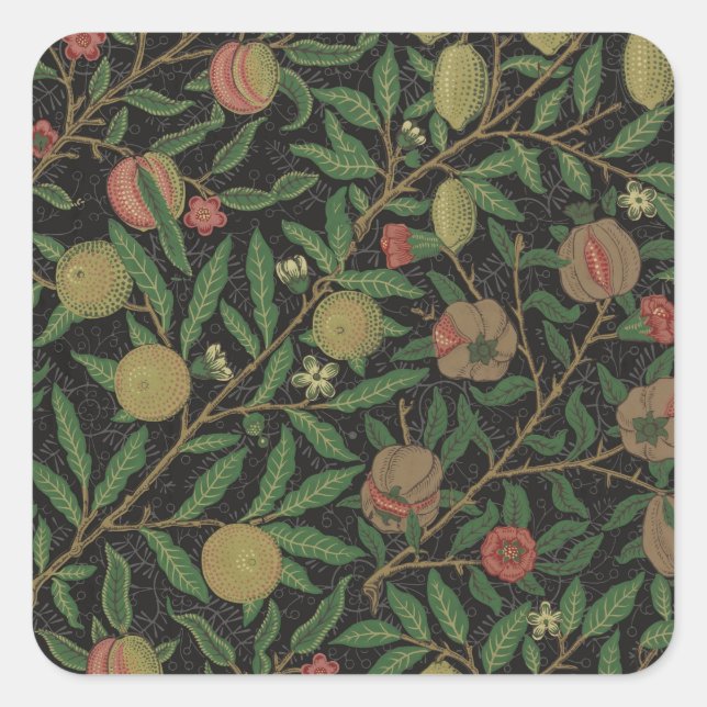 William Morris Pomegranate Classic Frucht Quadratischer Aufkleber (Vorderseite)