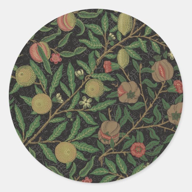 William Morris Pomegranate Classic Frucht Runder Aufkleber (Vorderseite)