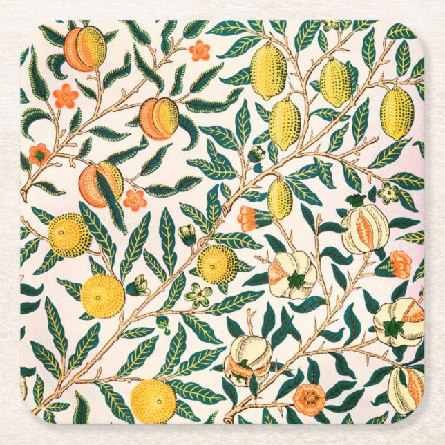 WILLIAM MORRIS "POMEGRANATE" SQUARE PAPER UNTERSET RECHTECKIGER PAPPUNTERSETZER (Vorderseite)