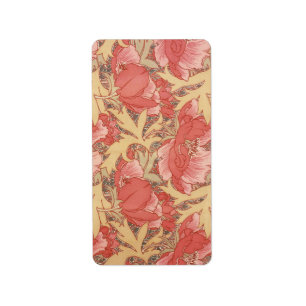 William Morris Poppies Floral Adressaufkleber