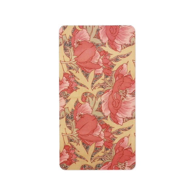 William Morris Poppies Floral Adressaufkleber (Vorne)