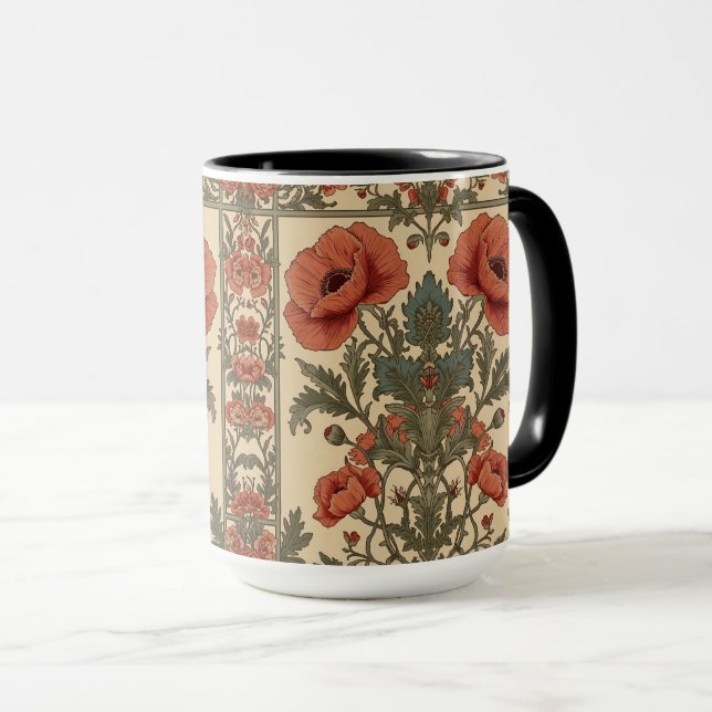 William Morris Poppies Floral Art Nouveau Pattern  Tasse (VorderseiteRechts)