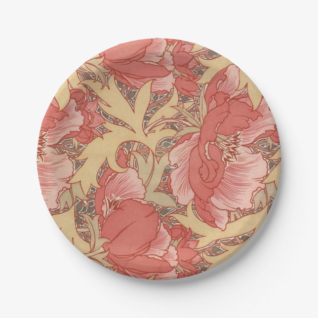 William Morris Poppies Floral Pappteller (Vorderseite)