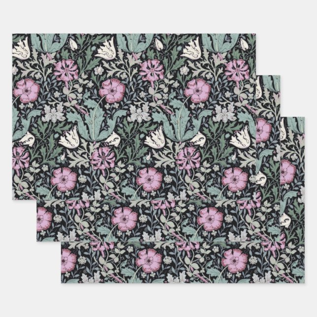 William Morris Poppy Botanical Victorian Wallpaper Geschenkpapier Set (Set)