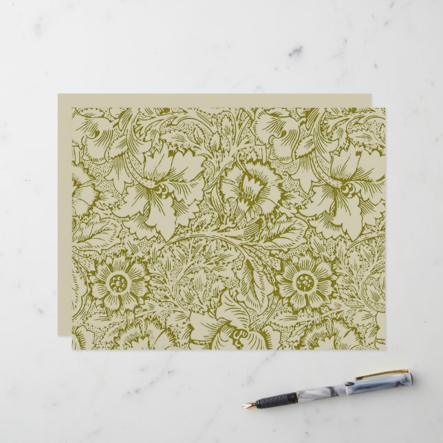 William Morris Poppy Classic Floral Green (Vorderseite/Rückseite Beispiel)