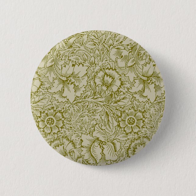 William Morris Poppy Classic Floral Green Button (Vorderseite)
