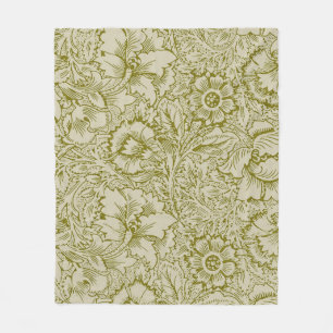 William Morris Poppy Classic Floral Green Fleecedecke