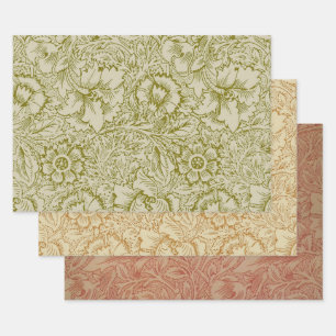 William Morris Poppy Classic Floral Green Geschenkpapier Set