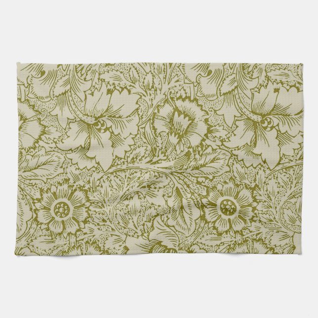 William Morris Poppy Classic Floral Green Geschirrtuch (Horizontal)