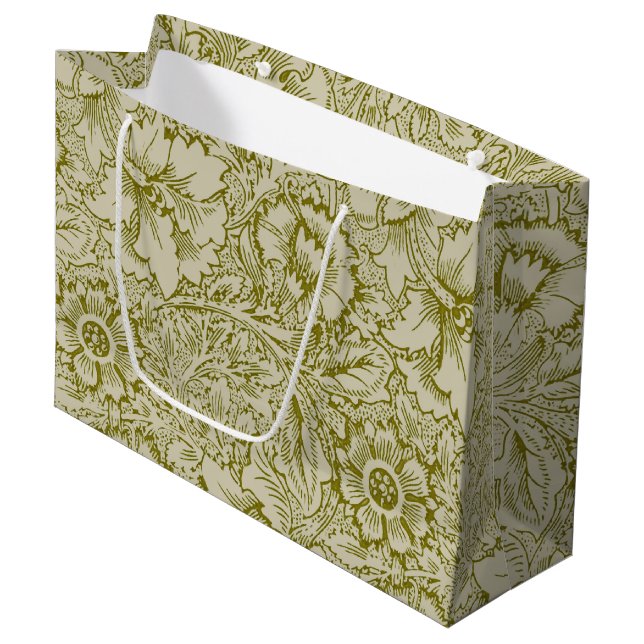 William Morris Poppy Classic Floral Green Große Geschenktüte (Vorderseite Schrägansicht)