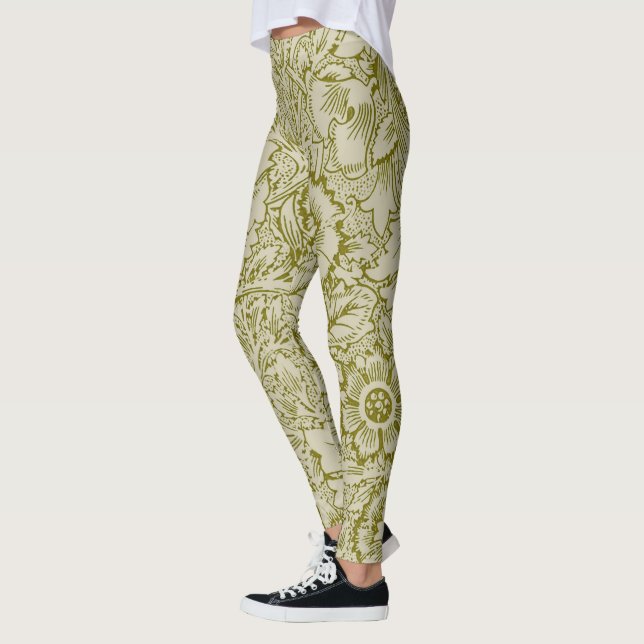 William Morris Poppy Classic Floral Green Leggings (Links)