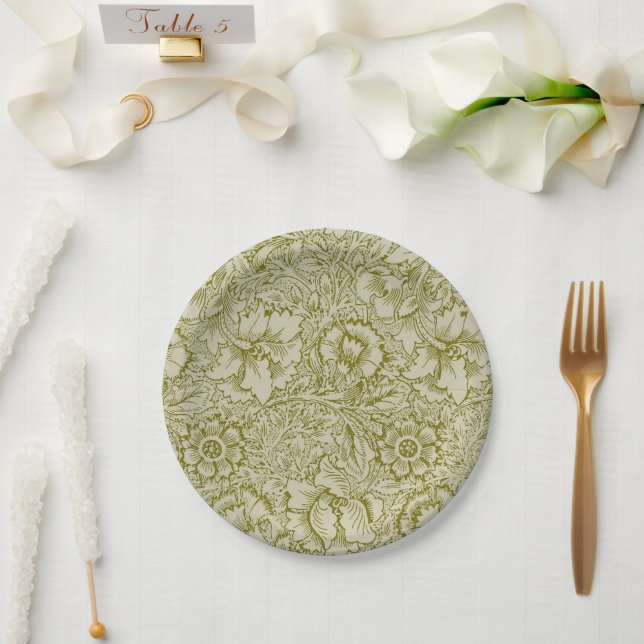 William Morris Poppy Classic Floral Green Pappteller (Hochzeit)