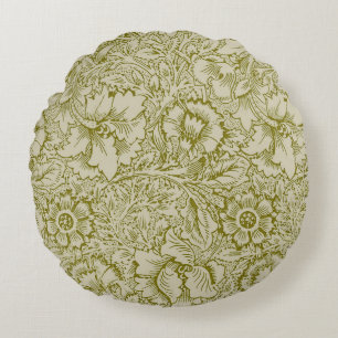 William Morris Poppy Classic Floral Green Rundes Kissen