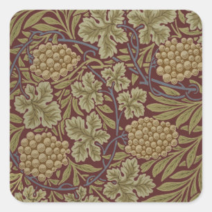 William Morris Rebe Weinranke Rot Grün Kunst Quadratischer Aufkleber