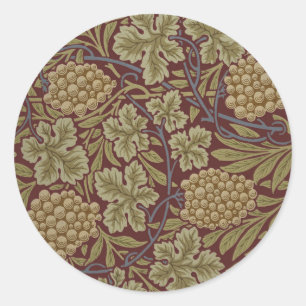 William Morris Reben-Traube Rot Grün Kunst Runder Aufkleber
