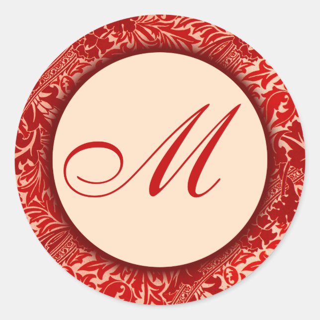 William Morris Red Blätter Mit Monogramm Sticker (Vorderseite)